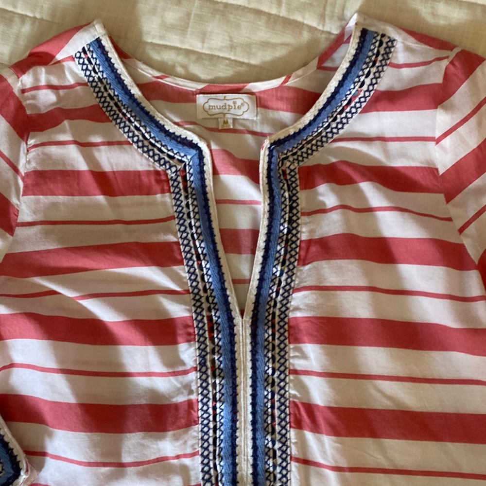 fun MUD PIE pool/beach COVERUP medium TUNIC 3/4 sleeve lightweight COTTON EC